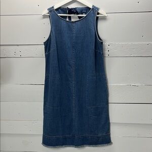 J. Jill Denim Shift Dress Sleeveless Knee Length Pockets Blue Chambray Size S